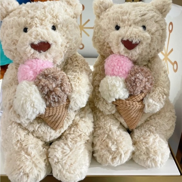 Jellycat New York exclusive Cream and Pink Stuffed Bear with Ice Cream